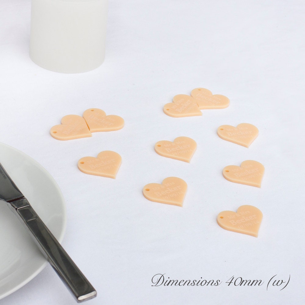 Personalised 4cm Peach Acrylic Hearts.