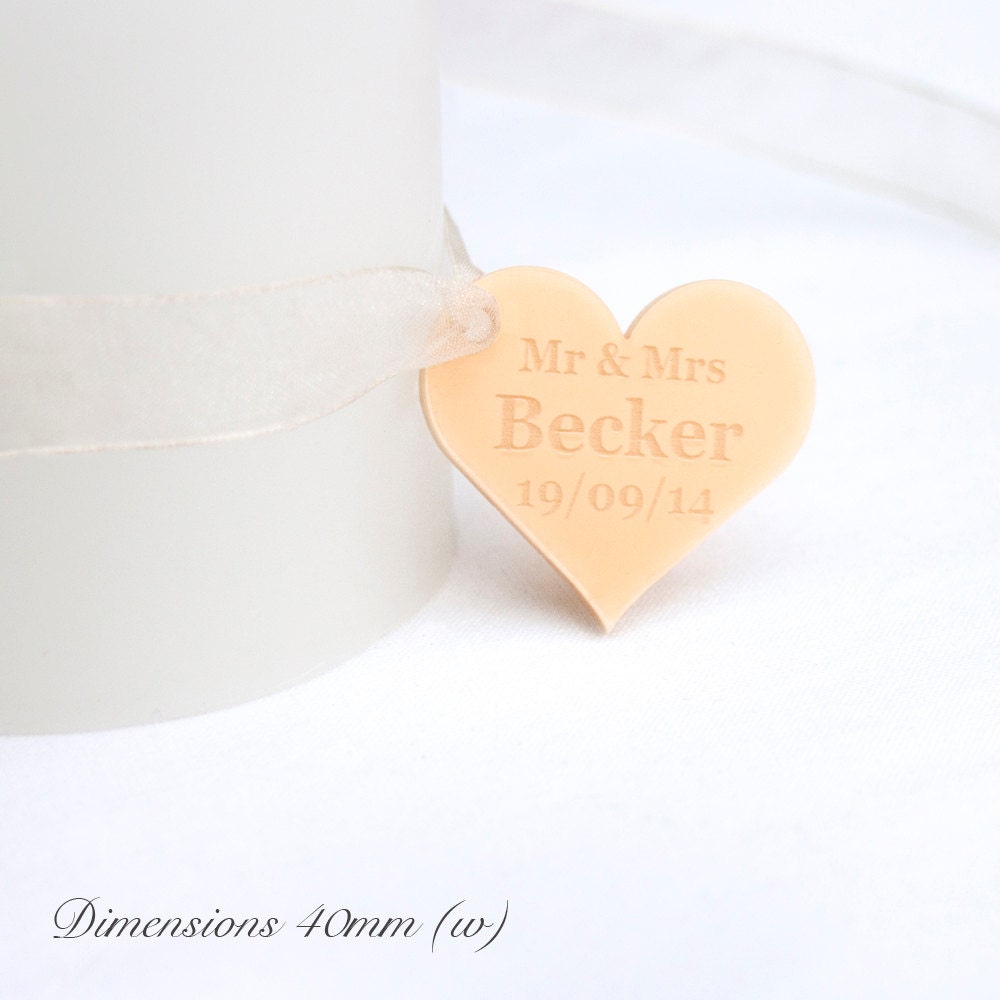 Personalised 4cm Peach Acrylic Hearts.