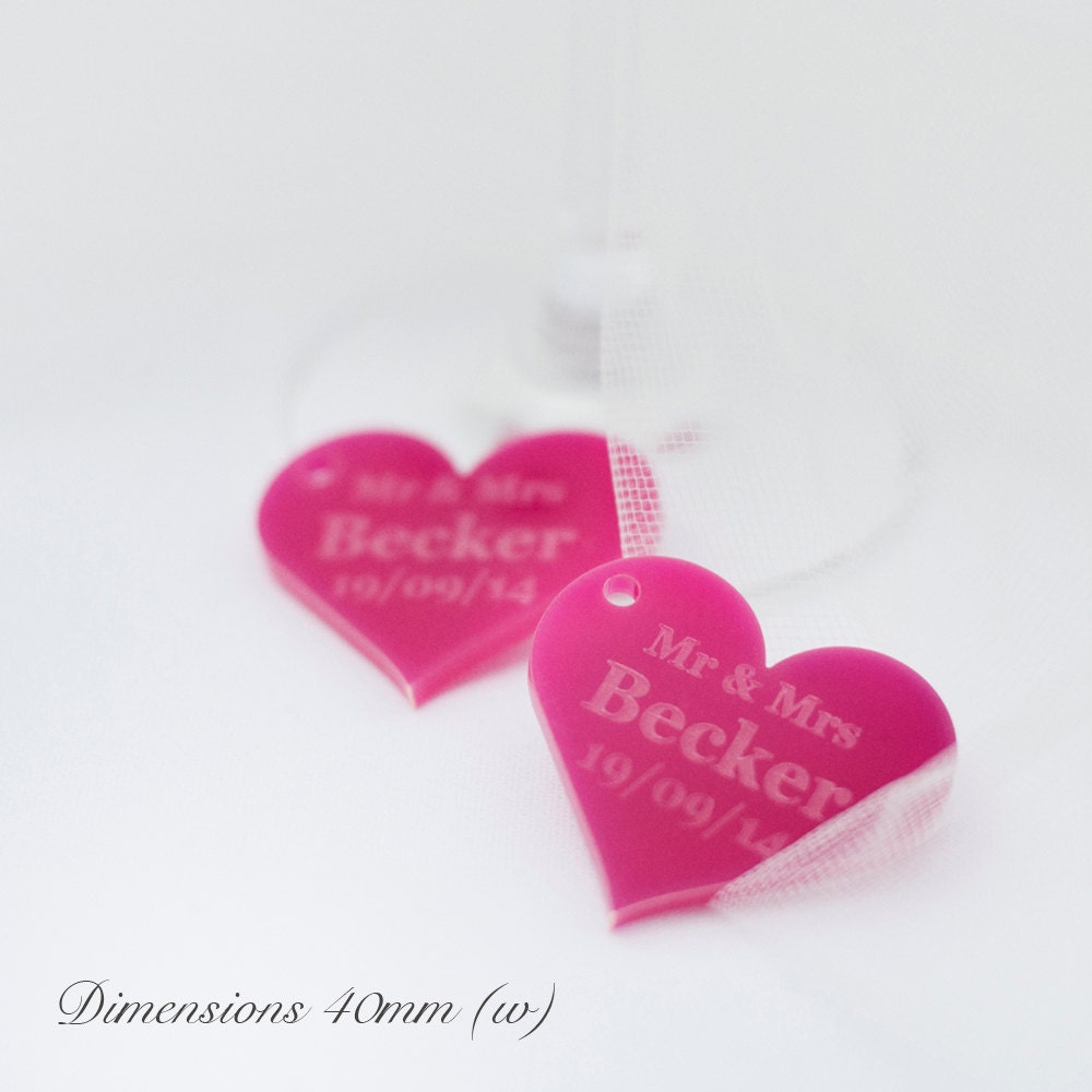 Personalised 4cm Cerise Acrylic Hearts.