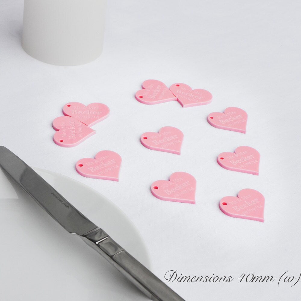 Personalised 4cm Pink Acrylic Hearts.