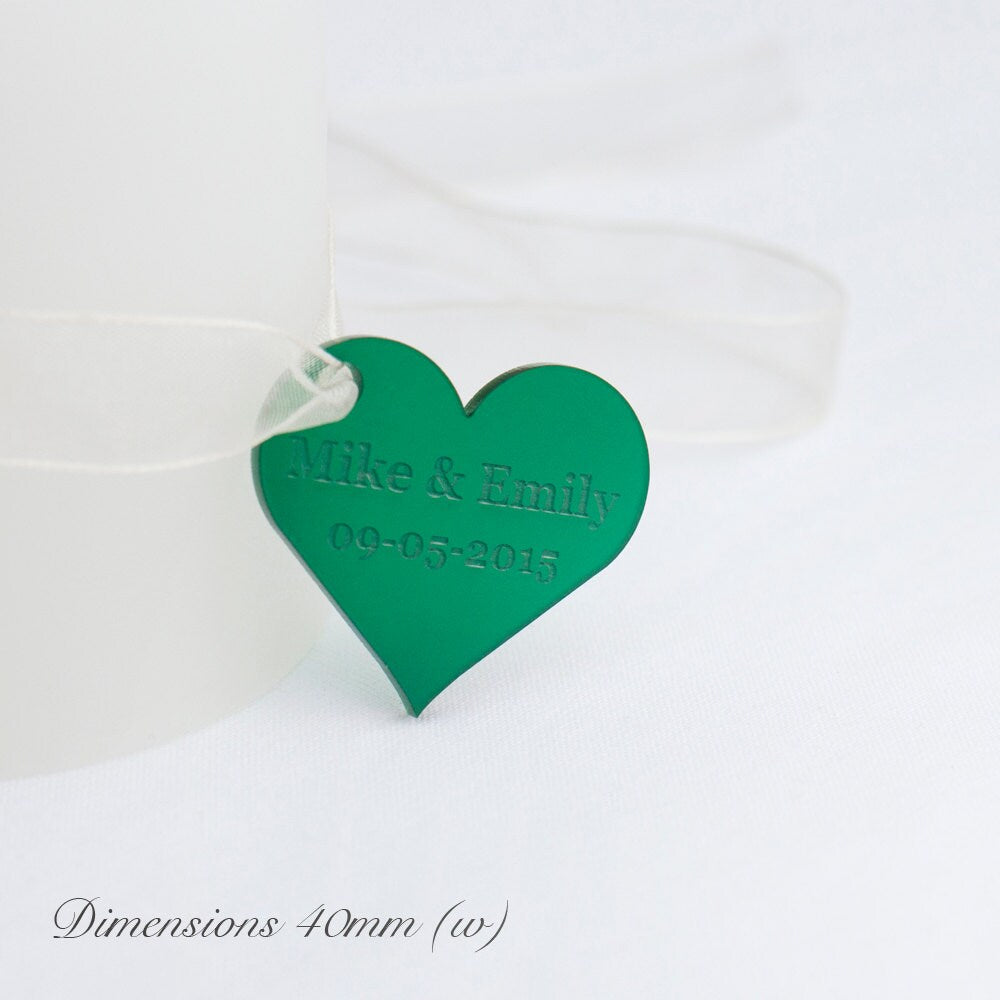 Personalised 4cm Frosted Green Acrylic Hearts.