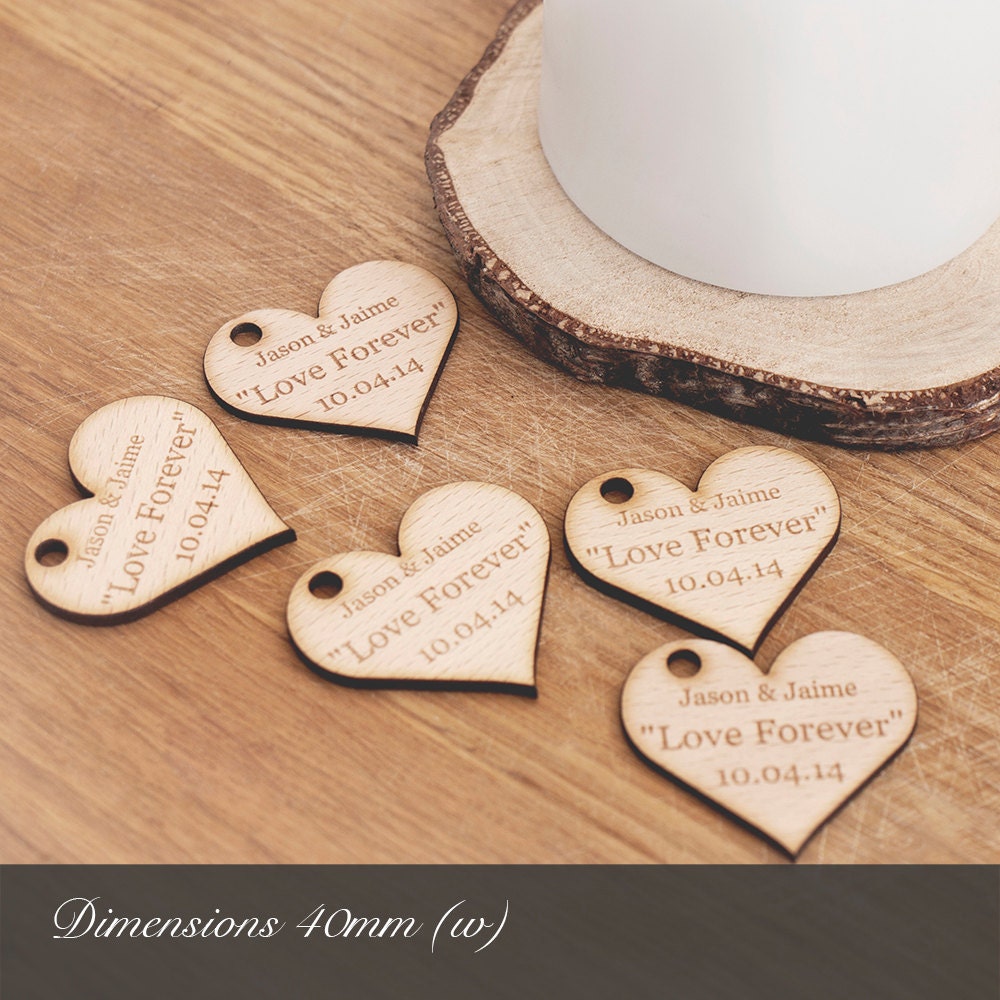 Personalised 4cm Wooden Hearts, Beech Hardwood.