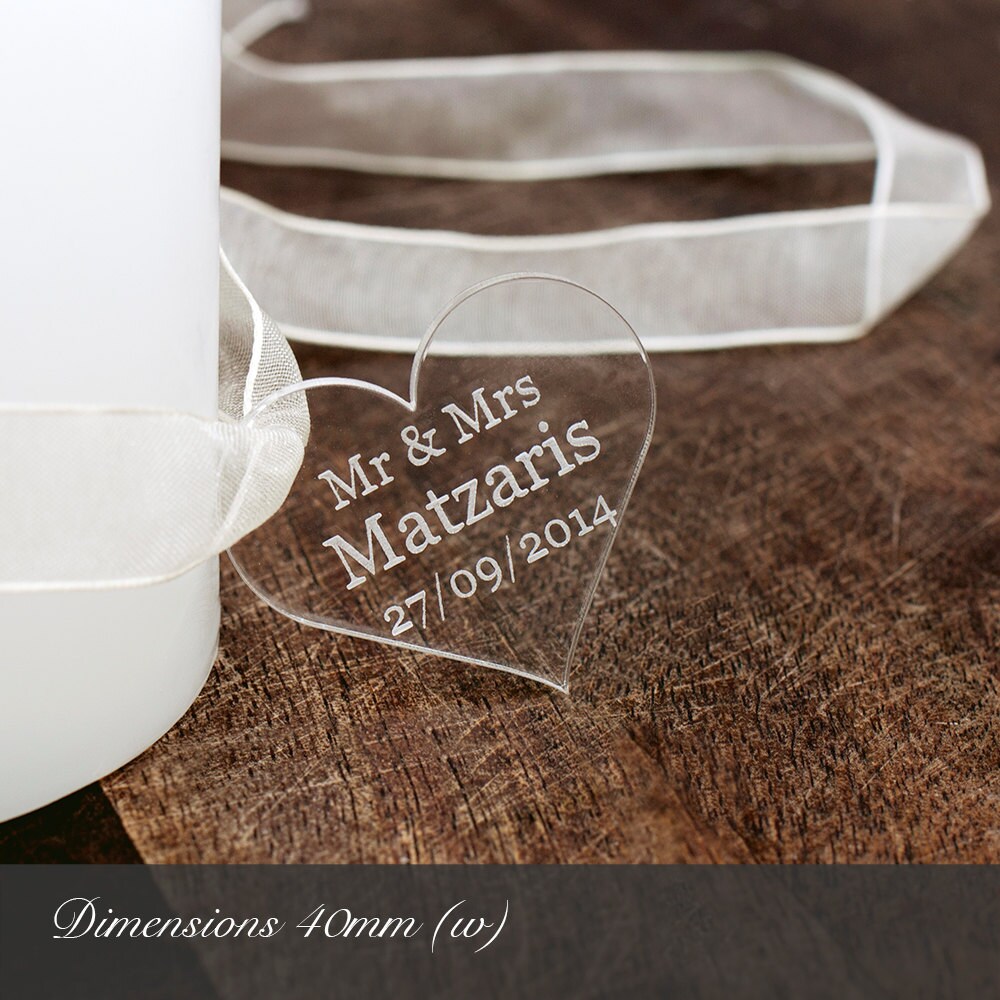 Personalised 4cm Clear Acrylic Hearts.