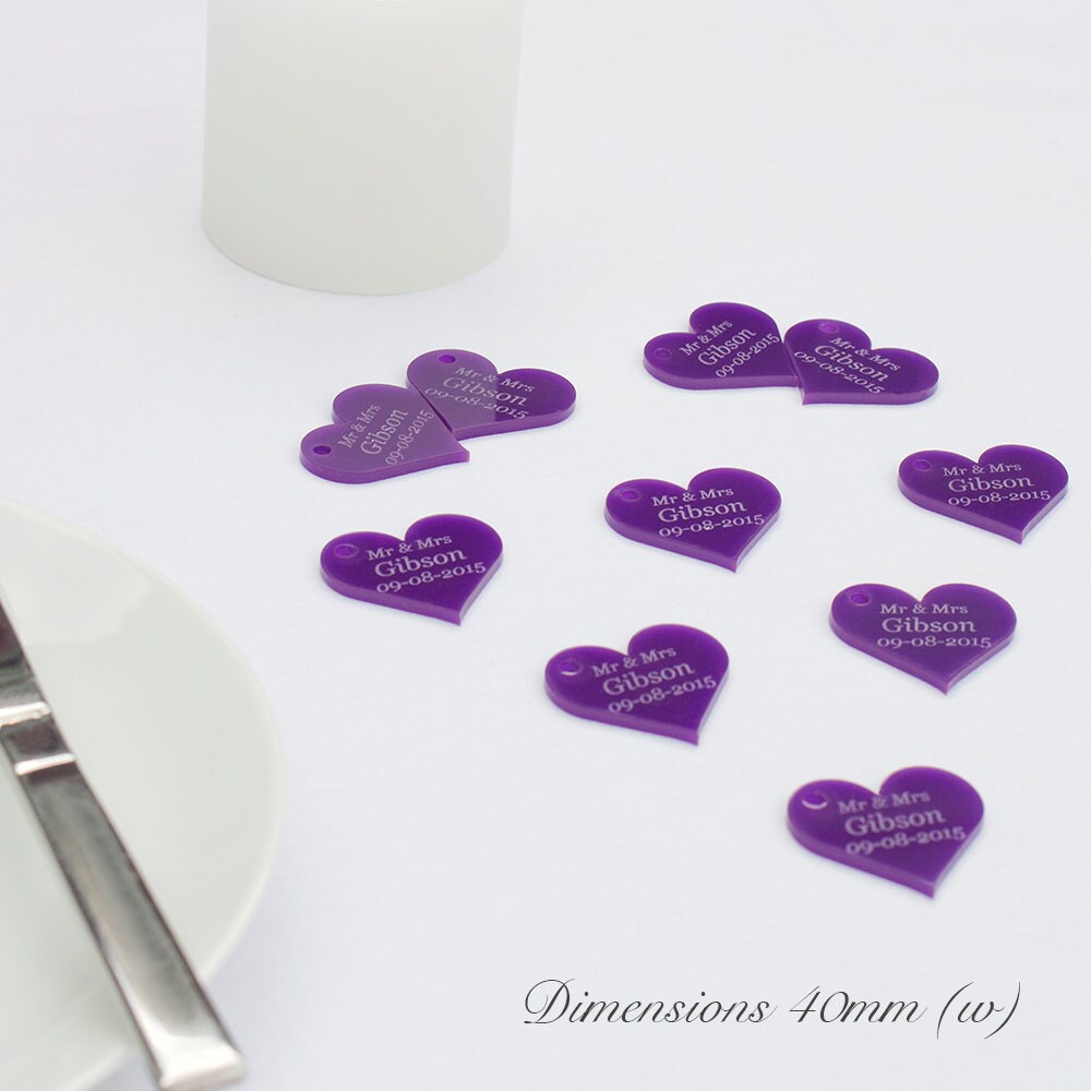 Personalised 4cm Purple Acrylic Hearts.