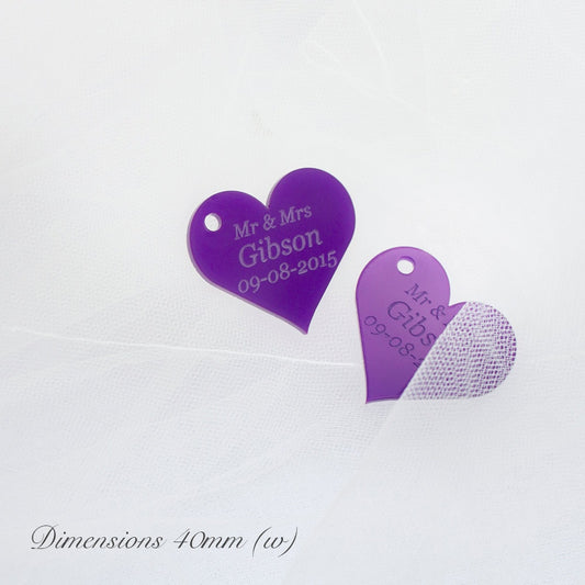 Personalised 4cm Purple Acrylic Hearts.