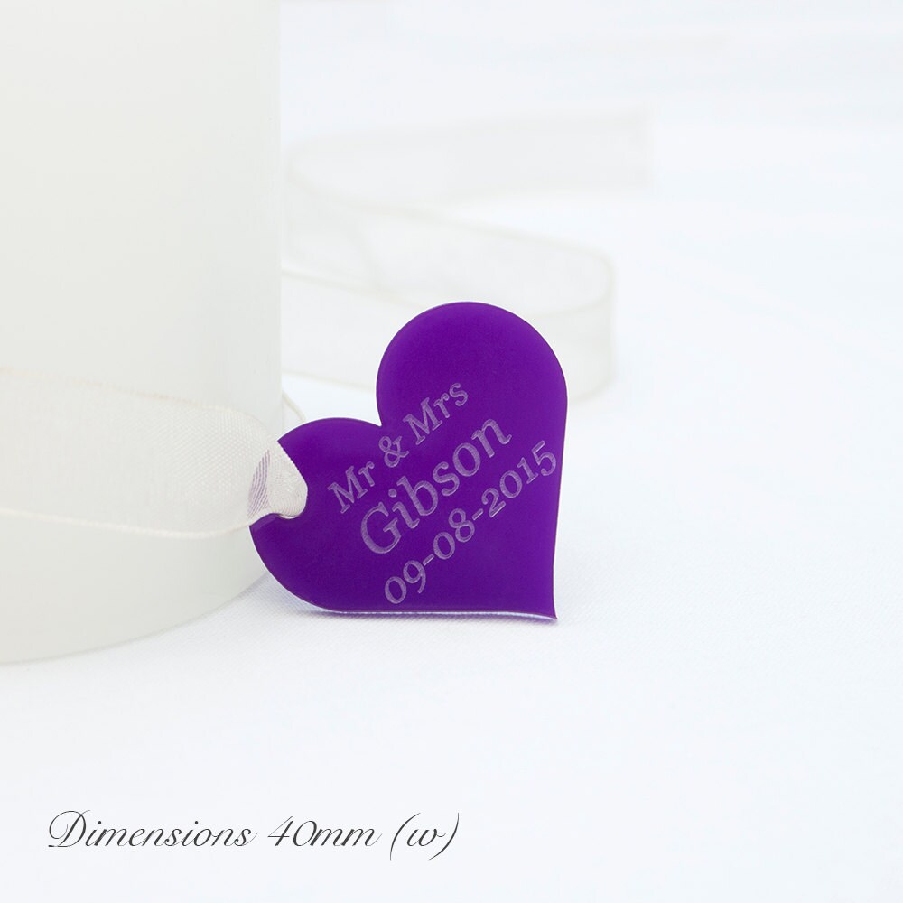 Personalised 4cm Purple Acrylic Hearts.