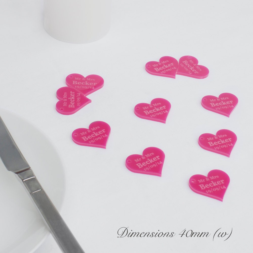 Personalised 4cm Cerise Acrylic Hearts.