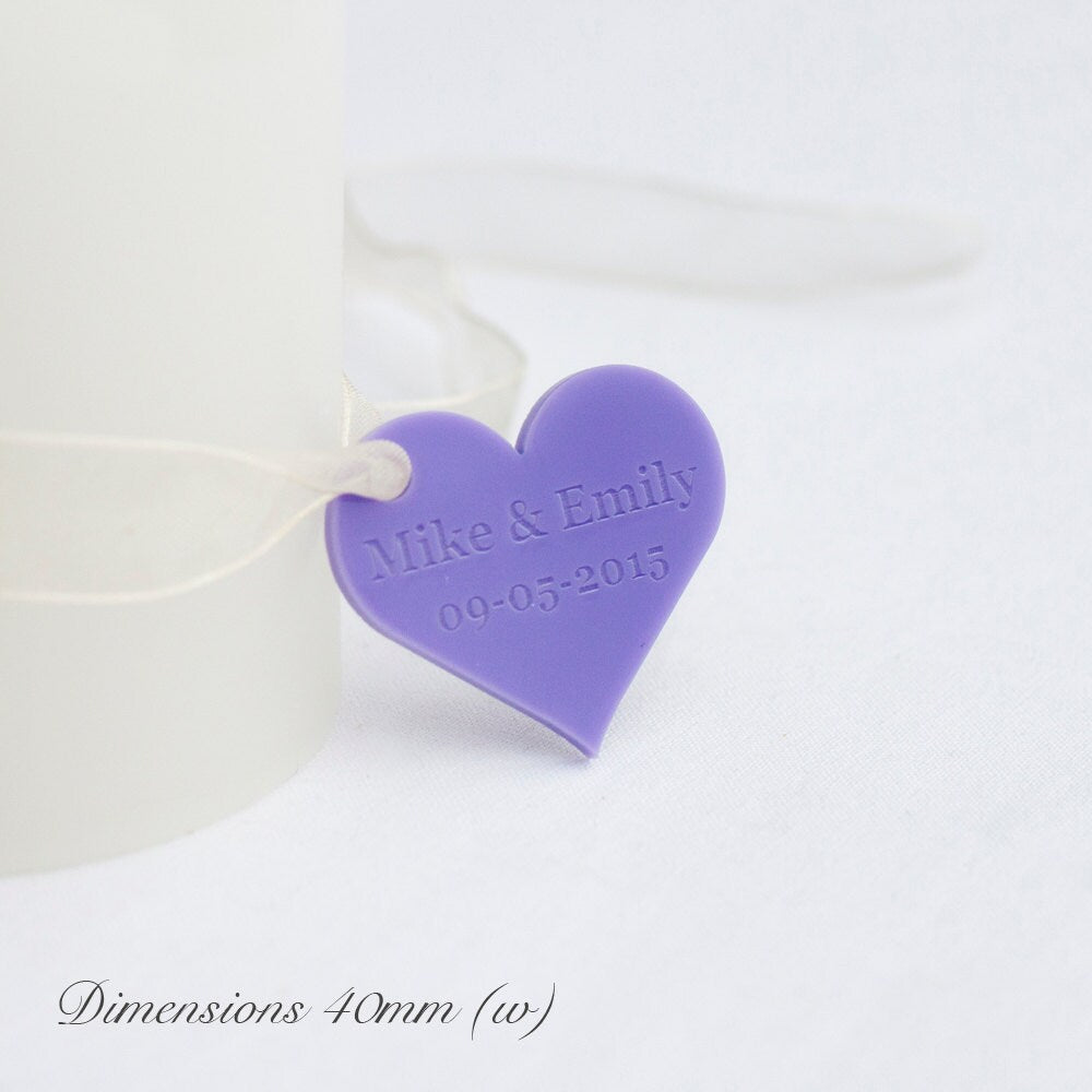 Personalised 4cm Lilac Acrylic Hearts.